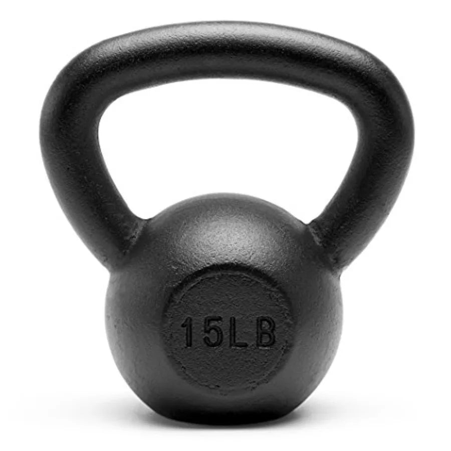 Gym Use Powder Coated Solid Cast Iron Kettlebell Weights Set 5lb to 45lb Black Durable Non-Slip Grip