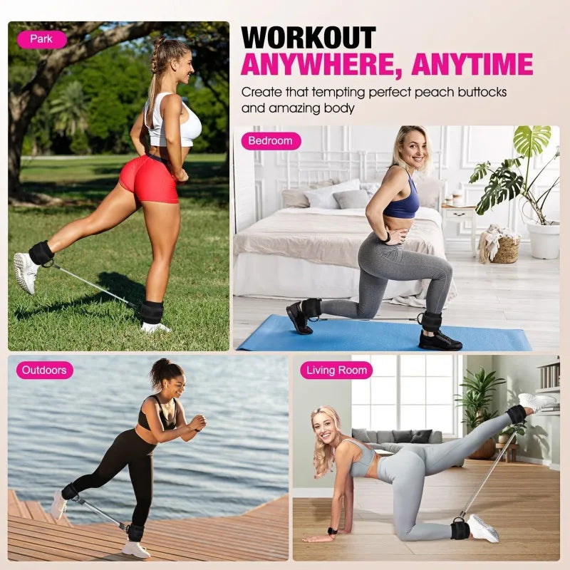 Ankle Resistance Bands with Secure Hold Slip-Proof Cuffs, Home Gym Leg & Glute Workout Equipment, 5-Pack for Kickbacks & Hip Training, Leg Work Out Accessories