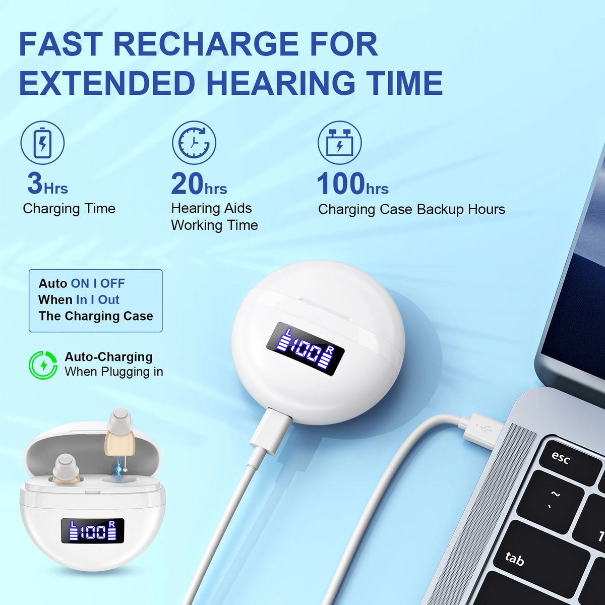 Mini In-ear Hearing Amplifiers Invisible Hearing Aids Adjustable Volume Hearing Aids With Rechargeable Display