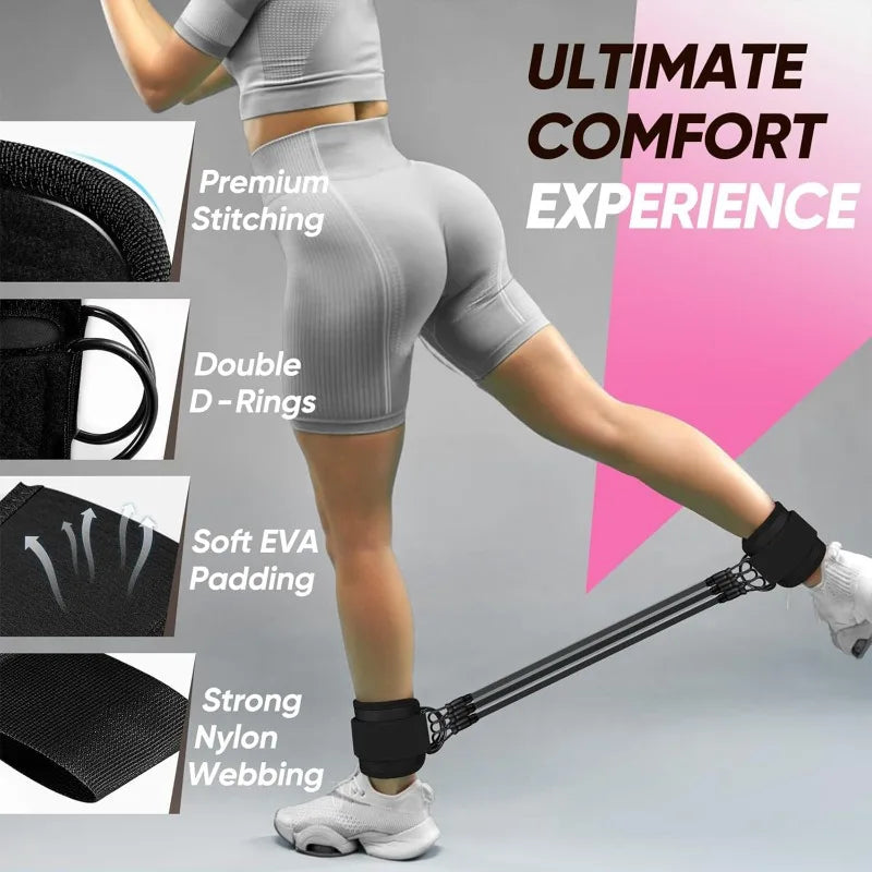 Ankle Resistance Bands with Secure Hold Slip-Proof Cuffs, Home Gym Leg & Glute Workout Equipment, 5-Pack for Kickbacks & Hip Training, Leg Work Out Accessories