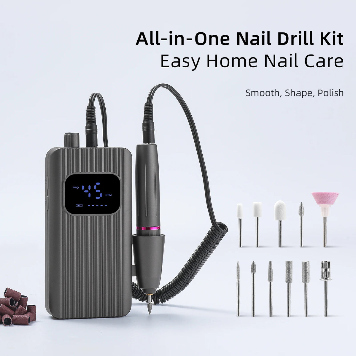 45000RPM Professional Electric Nail Drill Machine, Portable Rechargeable Nail File for Gel Nail Remover, Manicure Pedicure Polishing Tool for Salon & Home Use