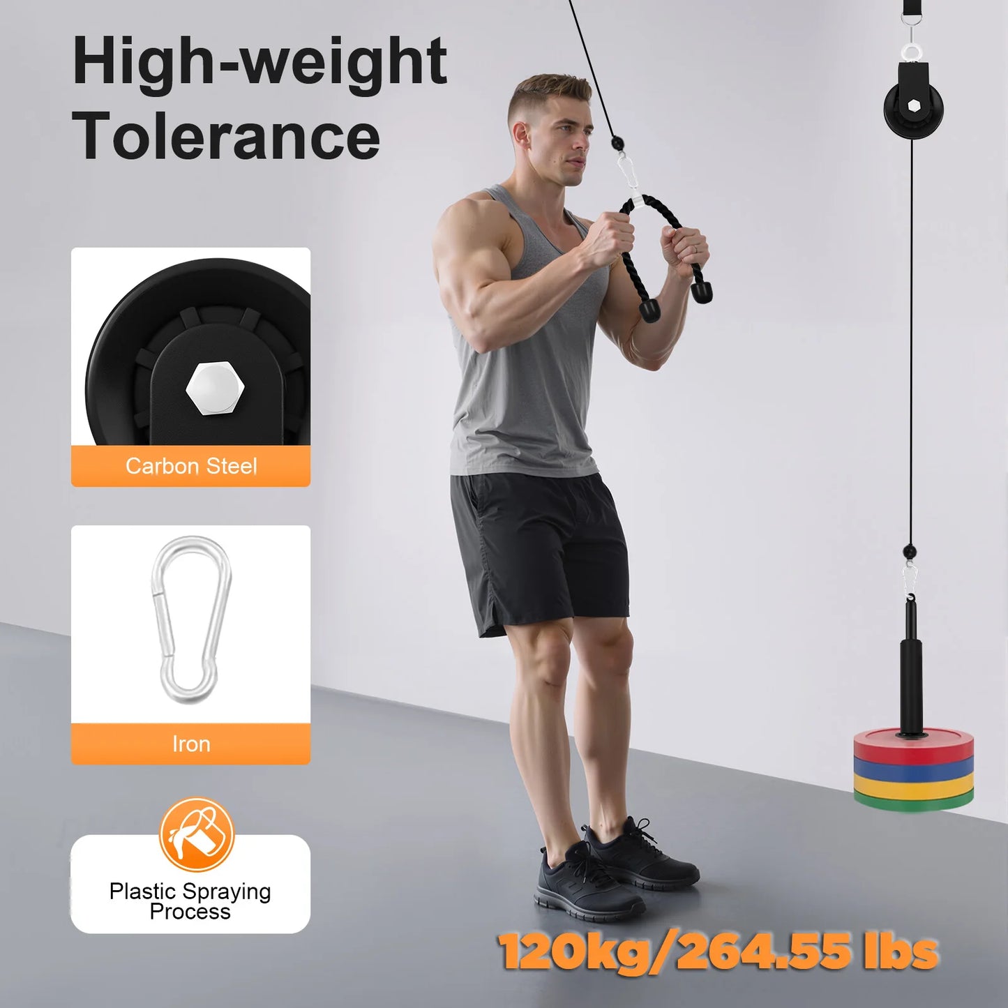 120kg Cable Pull Fitness System, Gym Muscle Training Cable, Weight Pulley System for Unisex Adults Pull Downs