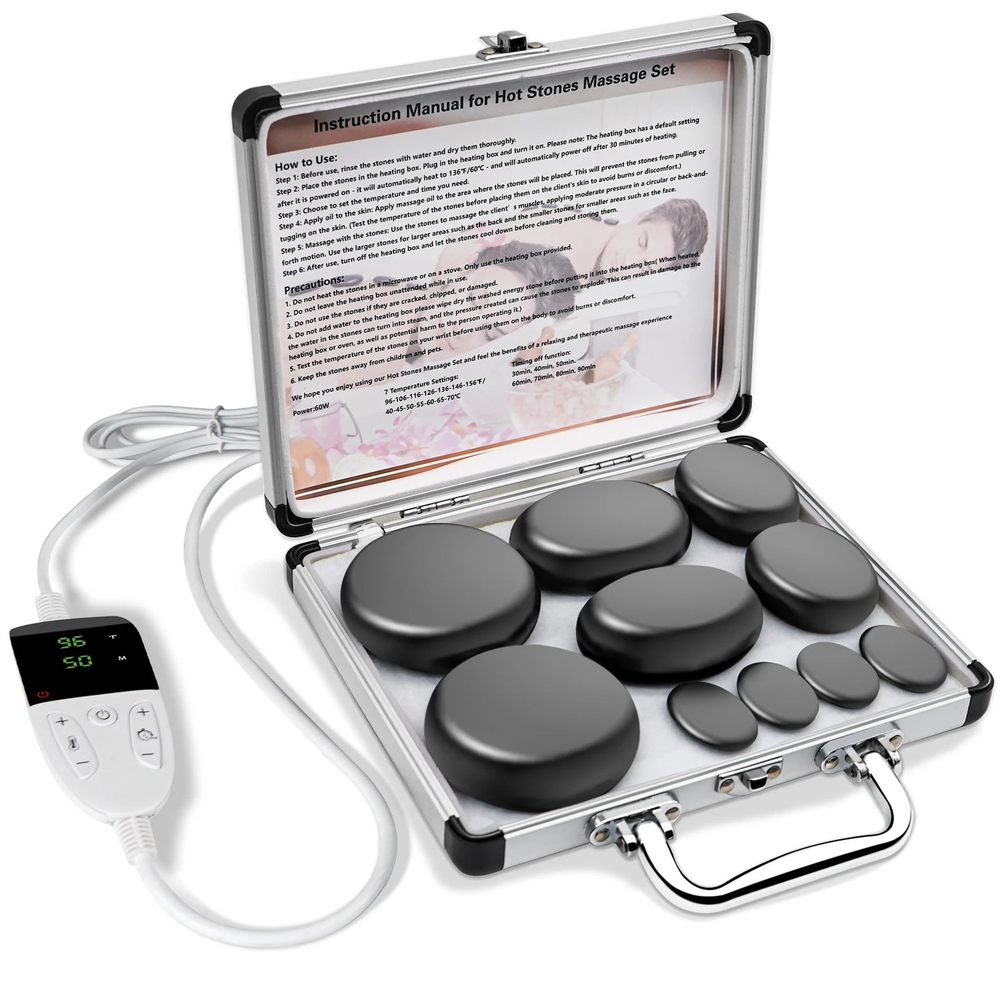 Hot Stones Massage Set With Temperature Adjustment-20/10pcs Hot Stones With Heater Kit, Professional Massage Tool For Spa