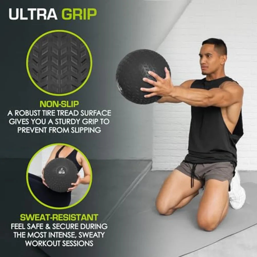 Slam Medicine Balls for Strength and Conditioning Cardio and Core Workouts: 5-50lbs Dead Weight Balls with Smooth and Tread Tex
