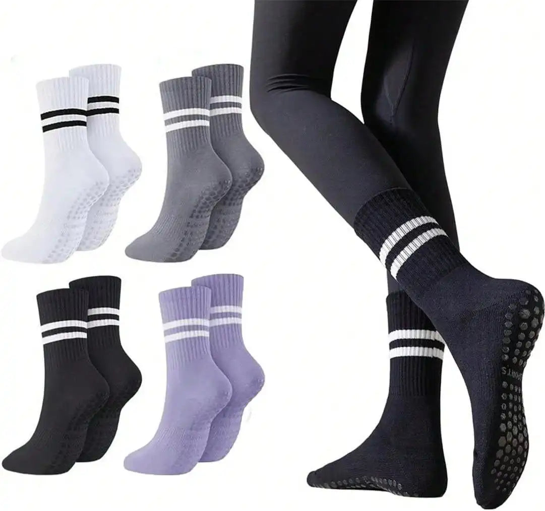 Pilates Grippy Socks For Women Non Slip Yoga Crew Sock For Yoga Pilates Barre Hospital Gym Dance Home Barefoot