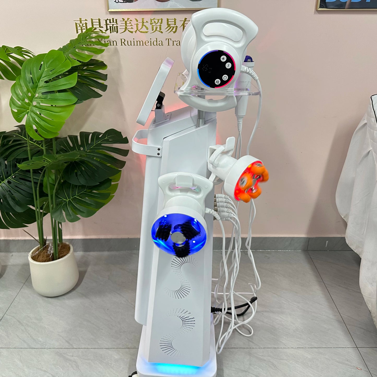 Vertical 6-Handle Synchronous Roller Machine 360° Rotation Red Blue Light Lymph Circulation Body Sculpting Device