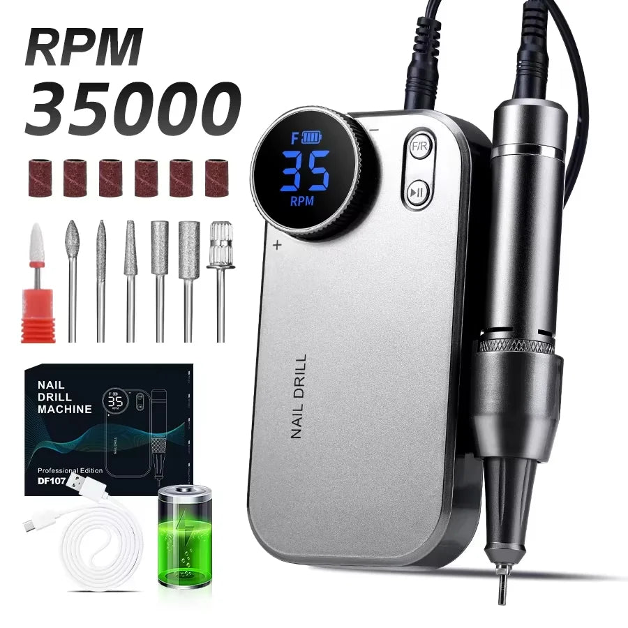 Cosprysmal Professional Nail Drill Kit, Cordless Electric Nail File With LCD Display, Rechargeable 4500mAh Battery Nail Efile For Acrylic & Gel Nails, Manicure Pedicure, Salon & Home Use For All Festival Gifts