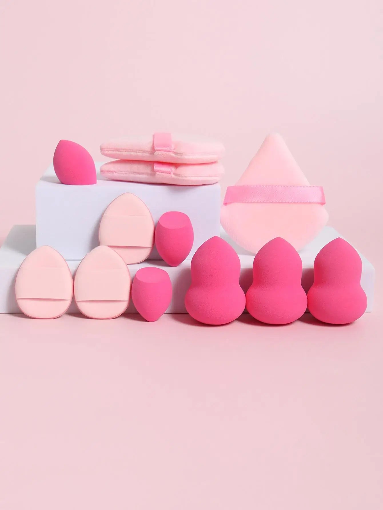 12pcs All-Purpose Makeup Sponges Set Consisting Of 3 Triangular Powder Puffs, 3 Mini Air Cushion Powder Puffs, 3 Water Drop Shaped Makeup Sponge, And 3 Mini Makeup Sponge. Suitable For Liquid Foundation, Powder Foundation, An