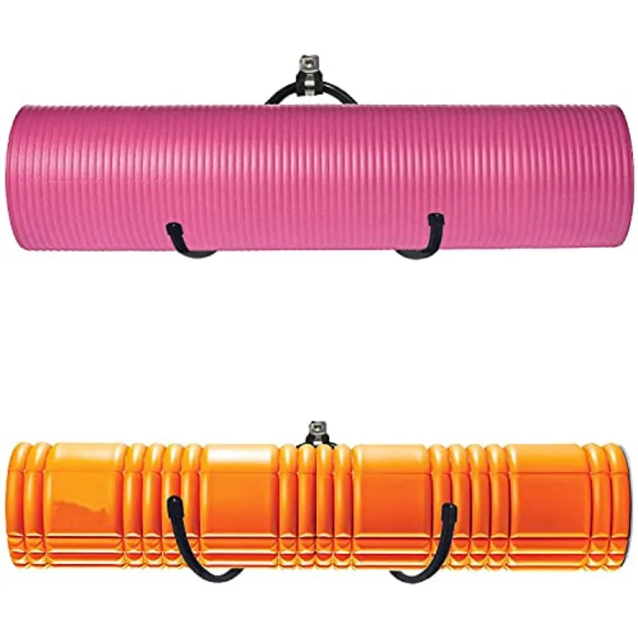 Wall Mount Yoga Mat Foam Roller and Towel Rack Hooks, Exercise Mat Storage Shelf for Hanging Yoga Strap and Resistance Bands at