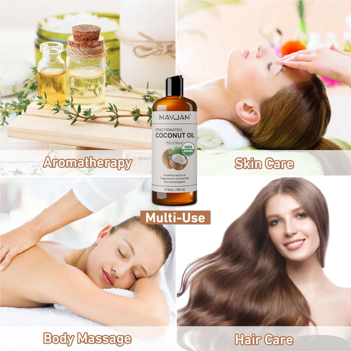 MAYJAM 473ml Pure Organic Castor Oil Cold Pressed Fractionated Coconut Oil Moisturizing for Skin & Hair Care ,Body Massage Oil Dilute Essential Oil