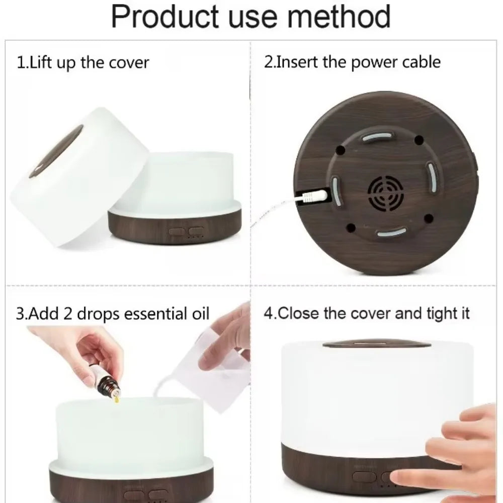 Ultrasonic Essential Oil Diffuser 550ml with 7 colors LED night lights Cool Mist for Aromatherapy Humidifying for home bedroom
