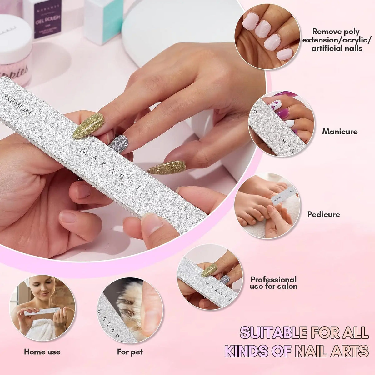 Makartt Nail File 10Pcs Emery Boards for Nails, 80 /80 100/180 Grit Professional Doubled Sides Coarse Toenail Filer Heavy Duty