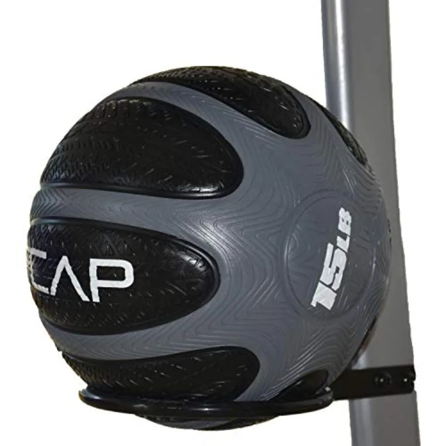 Medicine Ball for fitness training rubber-coated steel core black with neon yellow accents non-slip textured surface and balanc