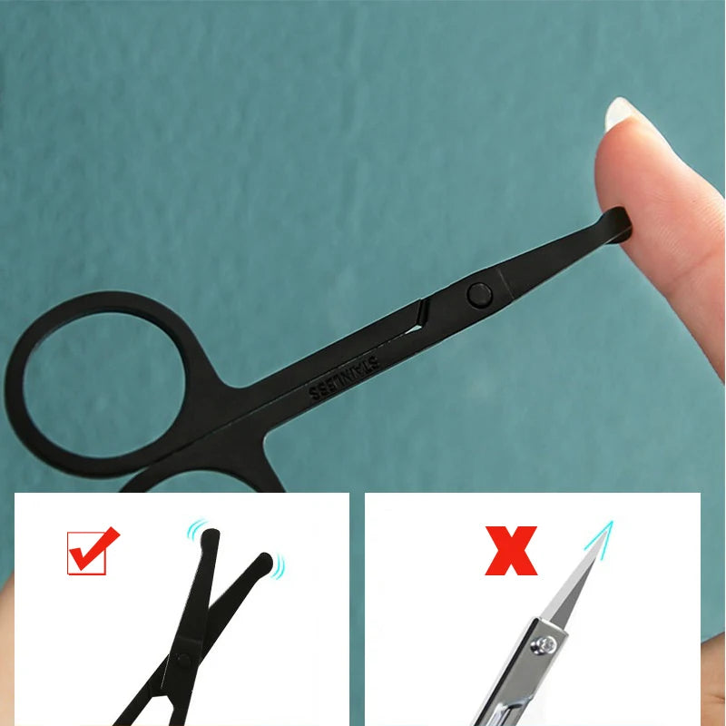 1PC Silver Mirror Light Black Round Head Safety Nose Hair Scissors Neutral Stainless Steel Scissors 2042