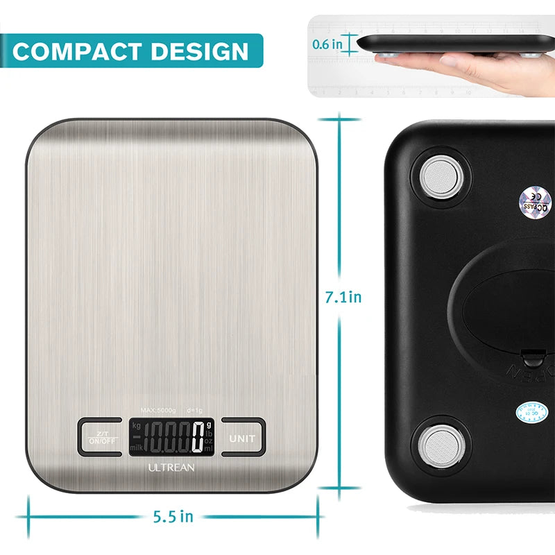 ULTREAN Digital Kitchen Scale 5000g/1g Multifunction Electric Food Scale LCD Display High Precise Waterproff Measuring Scale